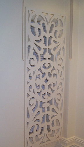 Die-cut wood & lace wall panel 