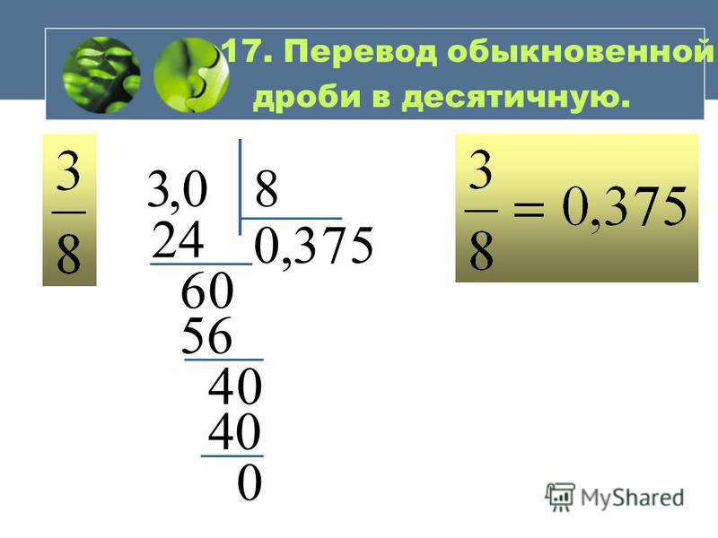 Перевод целого числа в дробь