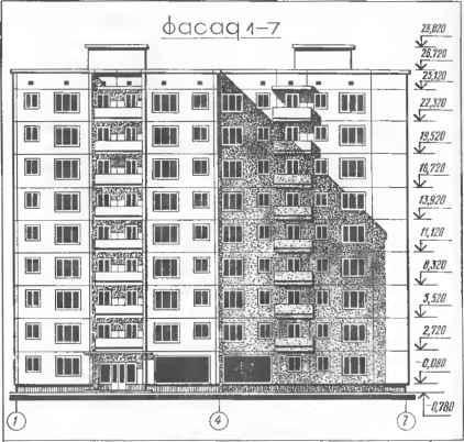 Сколько метров пятиэтажный дом в высоту. Высота панельной 5 этажки. Высота панельной 9-ти этажки. Фасад панельного дома чертеж. Фасад 9 этажного дома.