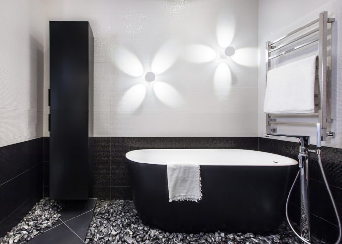 декор и освещение в ванной комнате в стилистике минимализм