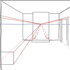Рисование линий из точки исхода на эскизе в перспективе