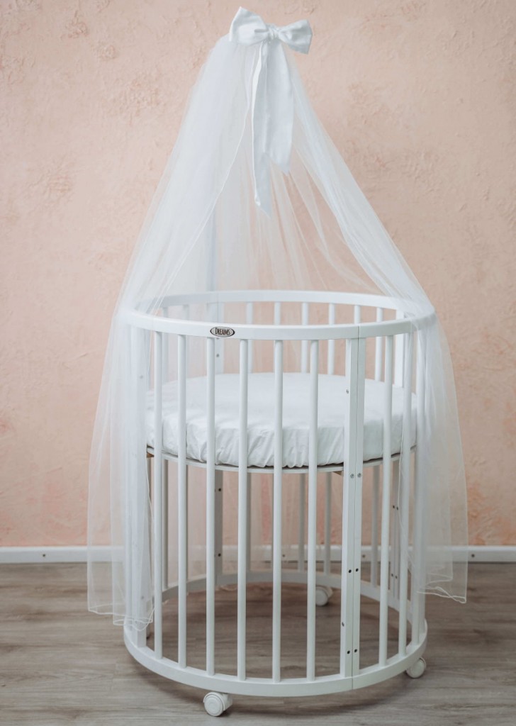 Круглая кроватка с белым балдахином для новорожденного