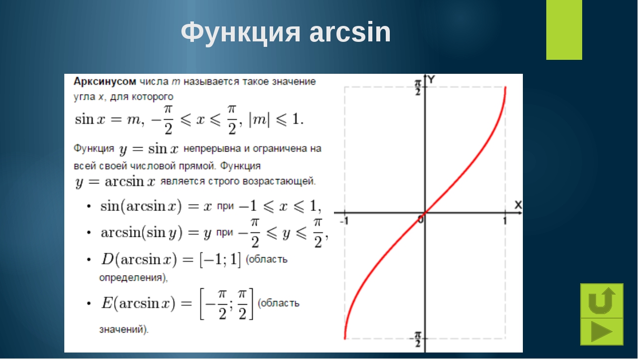 Функция y arcsin x. Арксинус область определения и область значения. Обратные тригонометрические функции y=arcsinx. Тригонометрические функции арксинус. Нечетность обратных тригонометрических функций.