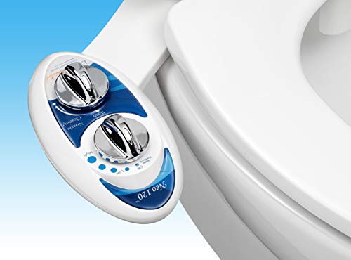 Luxe Bidet Neo 120 - Self Cleaning Nozzle - Fresh Water Non-Electric Mechanical Bidet Toilet Attachment (blue and white)