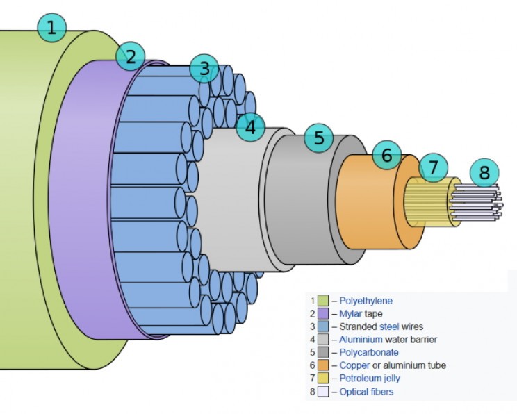 Cross section of a fiber-optic cable