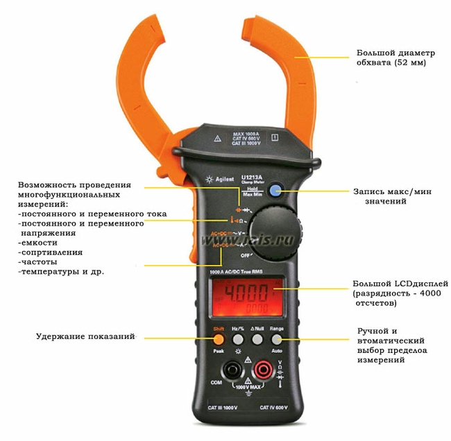 Измерение токовыми клещами переменного тока