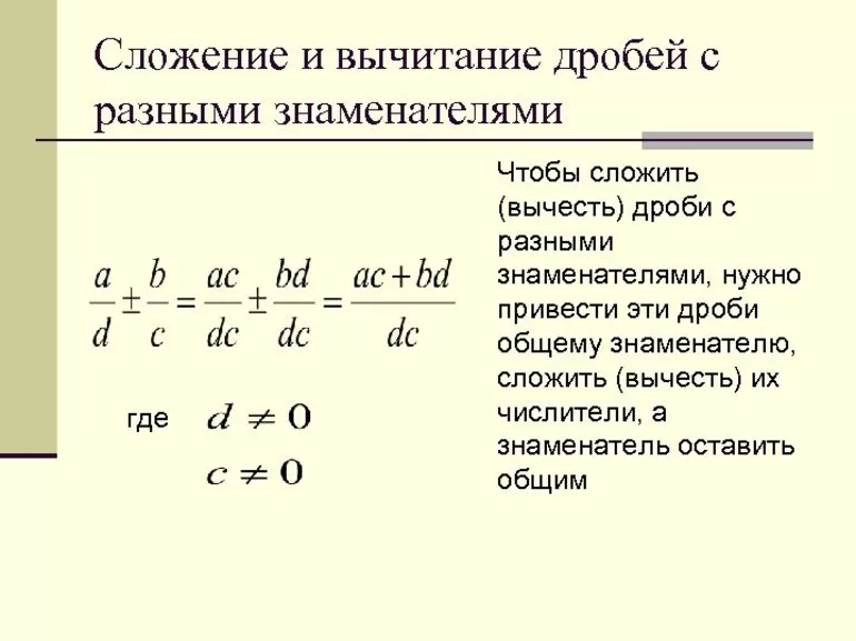 Как складывать дроби с разными. Сложение дробей с разными знаменателями. Сложение и вычитание дробей с разными знаменателями. Формула сложения дробей с разными знаменателями. Как вычислять дроби с разными знаменателями.