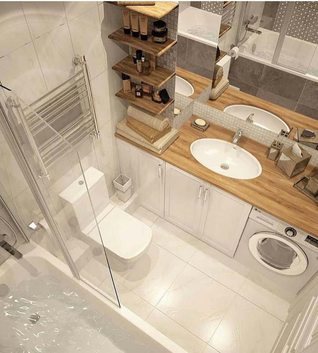 совмещенная маленькая ванная комната со стиральной машиной дизайн